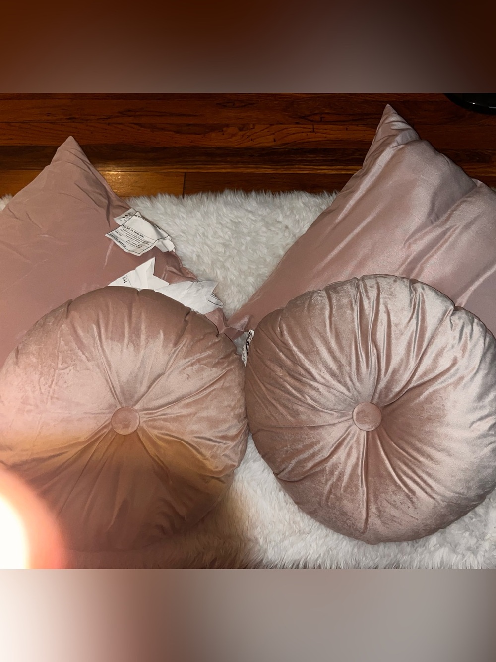 Ikea Blush Pink Velvet Round Throw Pillow Set - m